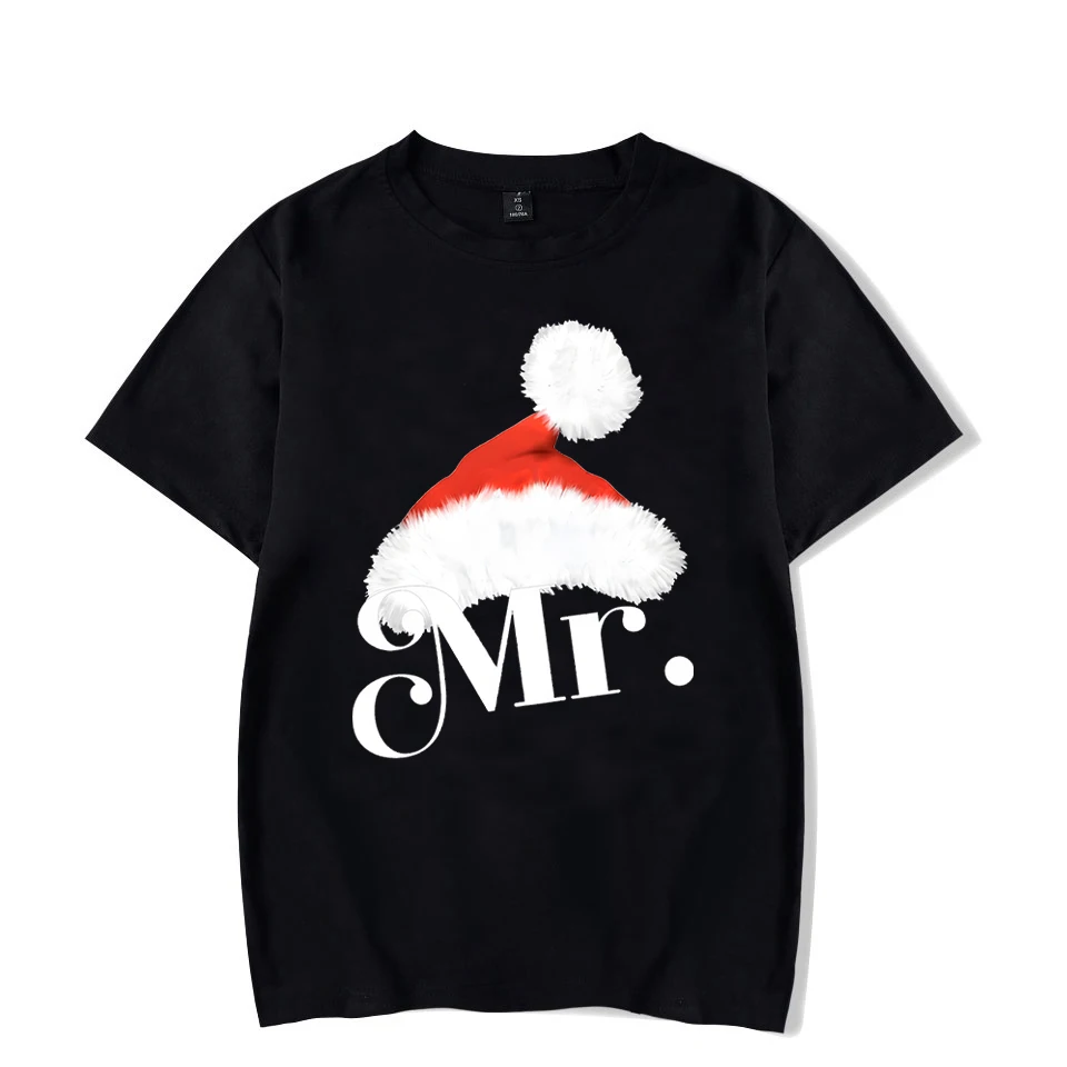 Matching Couples T-shirt Mr and Mrs Claus Santa Hat Tshirt Christmas Lovers Men Women T Shirts Christmas Party Couple\'s Clothing