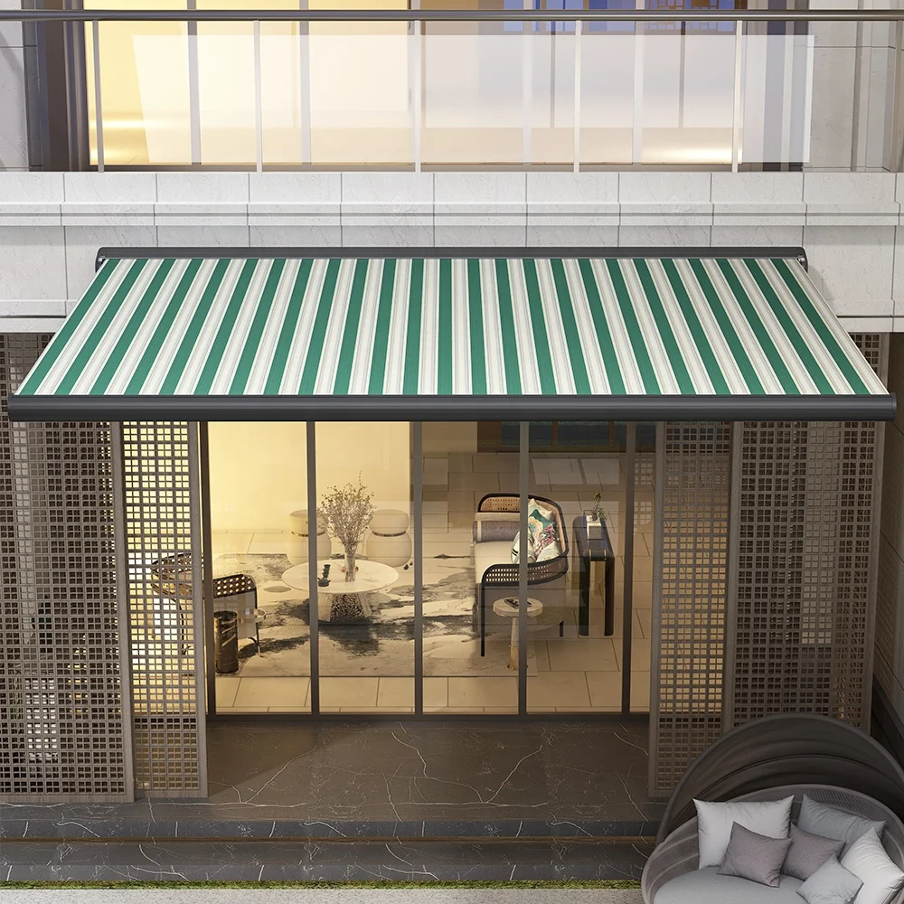 Deluxe Folding Arm Electrical Box Awning for Shop with Lighting Full Cassette Motorised Retractable Awning