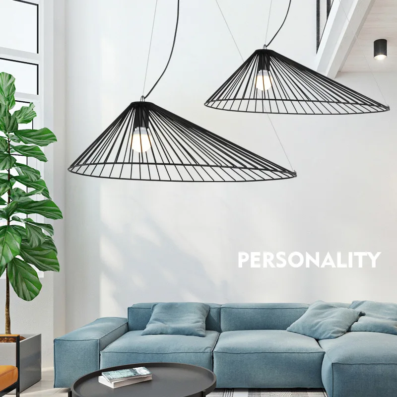 Nordic Postmodern Pendant Lights Iron Straw Hat Vertigo Suspension Dining Room Luminaire Steel Lamp for Living Room Decoration