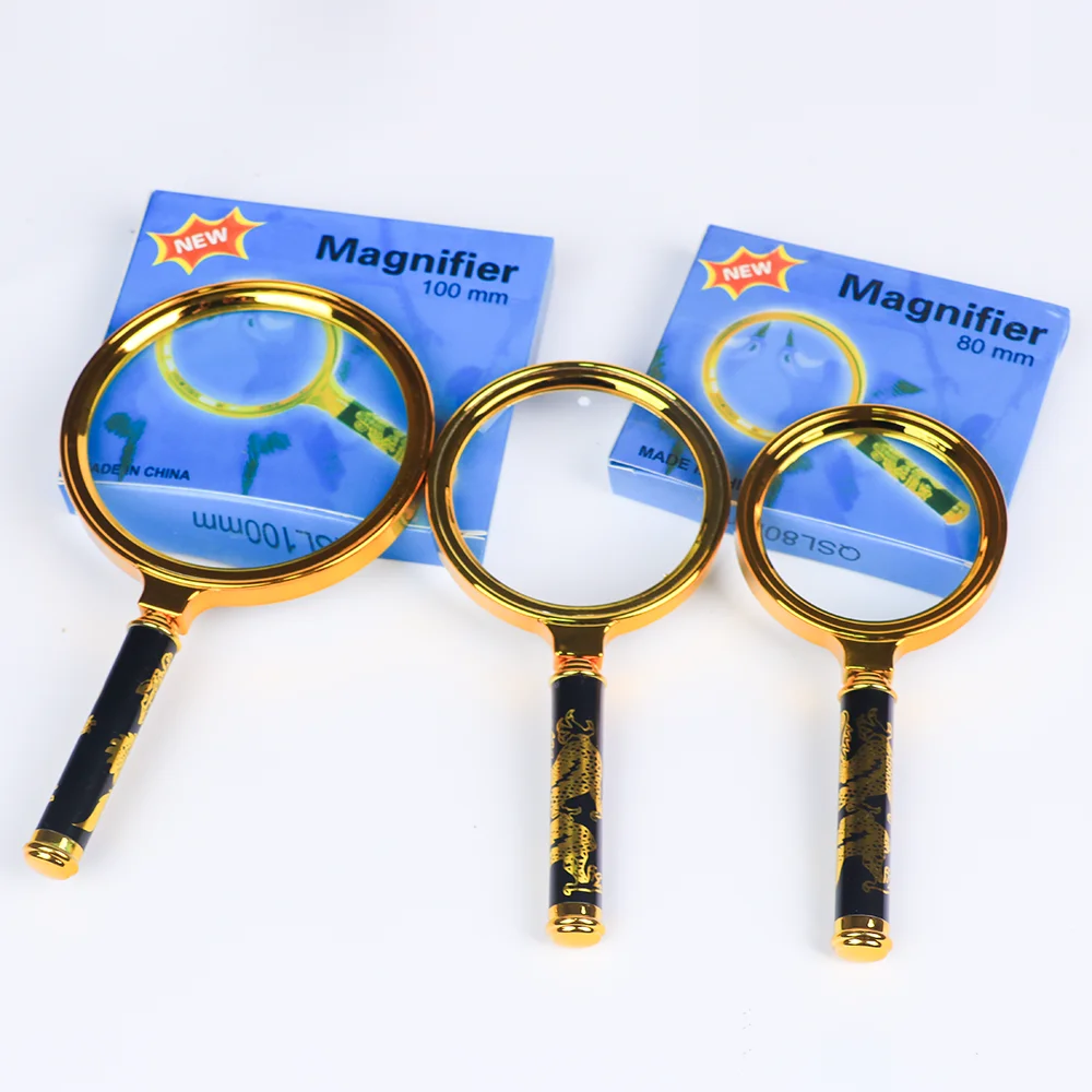 

Dragon Pattern Handle 60/70/80/100mm High Magnification 10x Handheld Magnifying Glass for Retro Reading