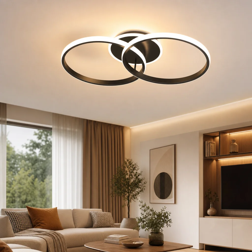 36W Moderne 3-Ring LED-Deckenleuchte mit 3 Farbtemperaturen, einstellbar 3000K/4500K/6500K, mit Speicherfunktion, flache Deckenlampe für Schlafzimmer, Wohnzimmer, Küche, Innenbereich, Flur, Büro