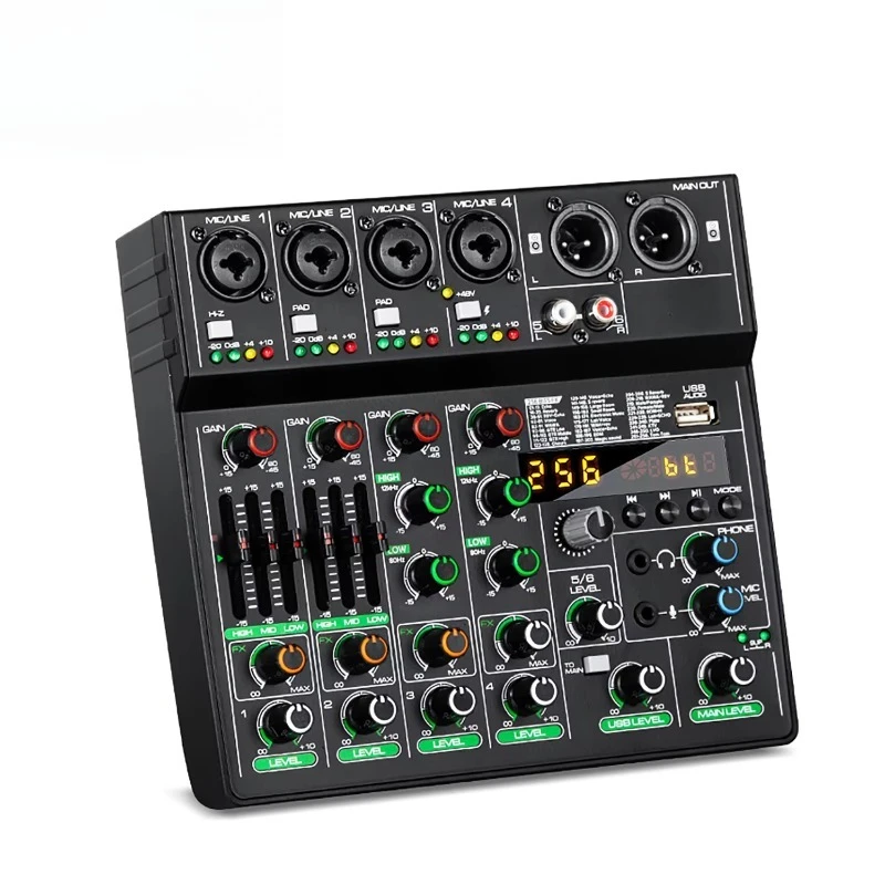 GAX-GT6 Multi-Functional Mixer Build-in Soundcard 256DSP Mixing Console for Home Music Webcast Karaoke Recording