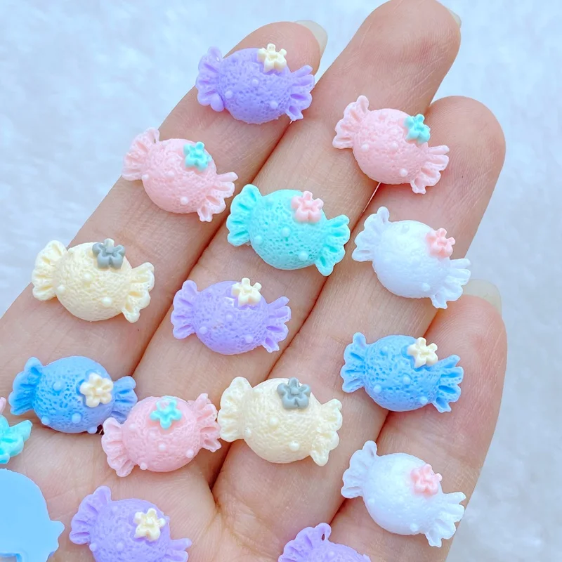 50Pcs New Cute Mini 9*15mm Resin Candy Series Flatback Ornament Jewelry Making Manicure Hairwear Accessories