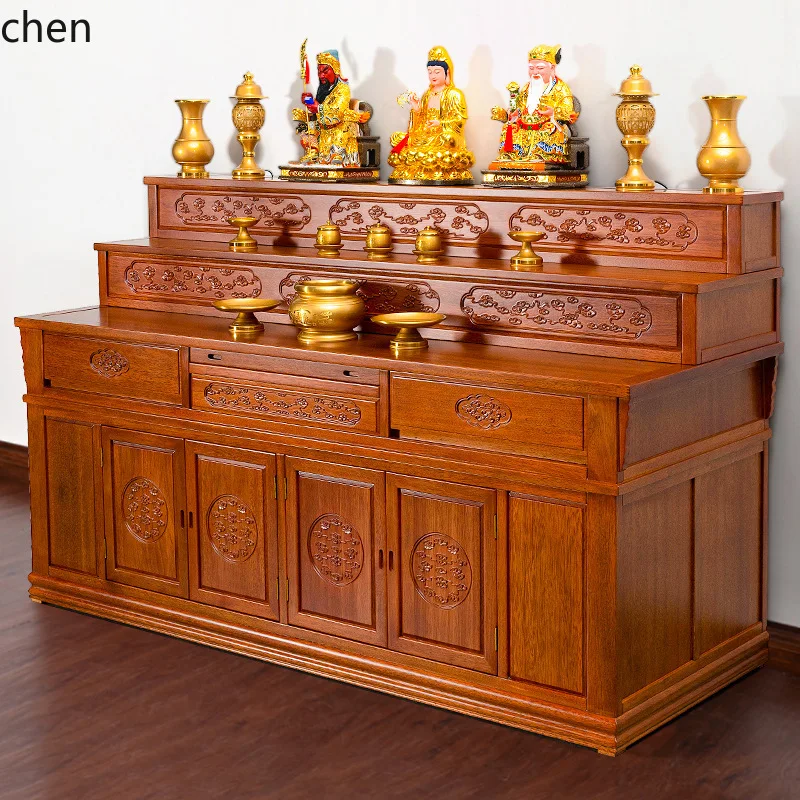 CZ Solid Wood Buddha Cabinet Guan Gong Buddha Altar Incense Case Home Tibetan Style Three-Layer God Altar Cabinet