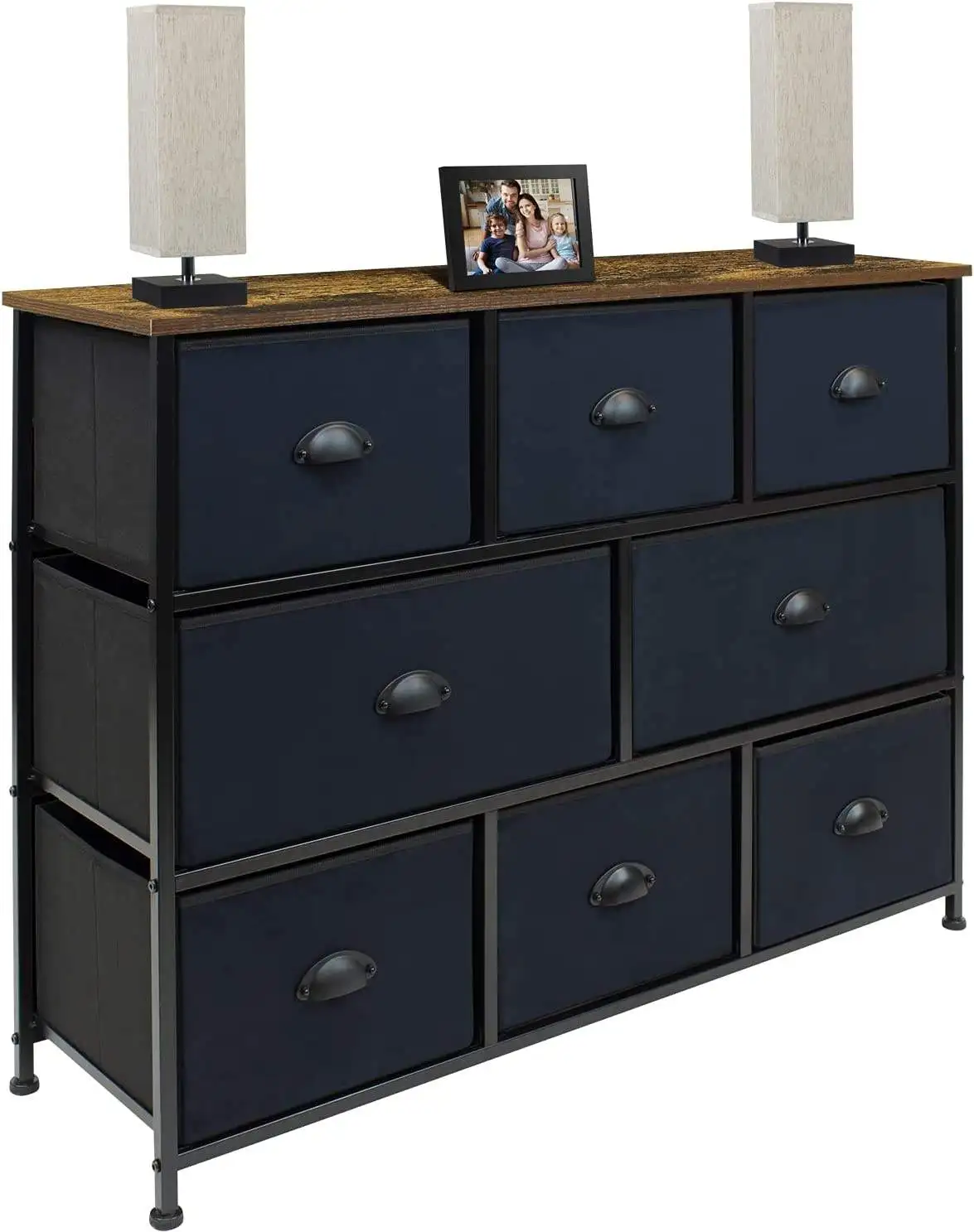 Z DU'S Modern Solid Wood Cabinet With 8 Drawers And Extra Large Capacity, Black And Dignified, Perfect For Living RoomZ