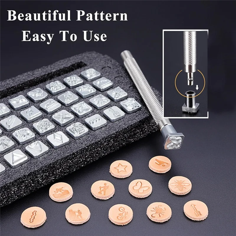 A59E-Strumenti per stampaggio pelle, con 1 martello di gomma, 1 attrezzi per punzonatura in pelle, strumenti per intaglio