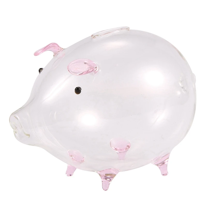 3X Pig Piggy Bank Money Boxes Coin Saving Box Cute Transparent Glass Souvenir Birthday Gift For Children Kids-Pink