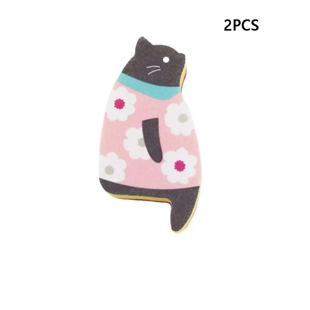 

2pcs Non-Scratch Cat Shaped Dishwashing Sponge Japanese Cat Printed Cat Dish Sponge Delicate Sponge Dishwashing Cloth Kitchen