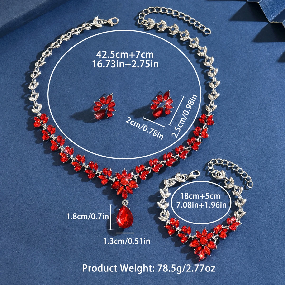 Fashion Flower Water Drop Necklace Earrings Bracelet Set New Year Wedding Accessories Shining Party Dance Dress Jewelry