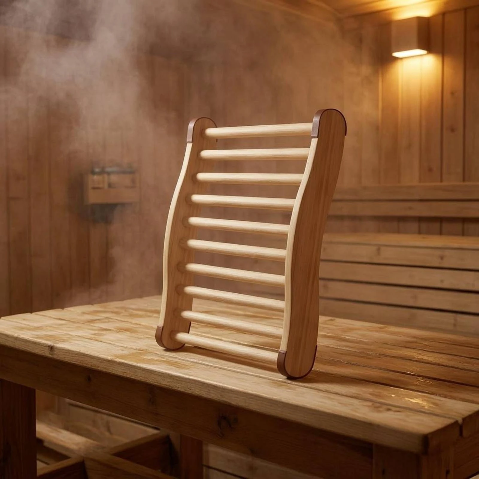 Natural Wood Sauna Backrest Smooth Finish Wooden Sauna Backrest Back Support Heat-Resistant Wellness Item No Assembly