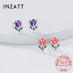 INZATT Real 925 Sterling Silver Enamel Tulip Bead Screw Stud Earrings for Women Classic Plant Fine Jewelry Luxury Accessories