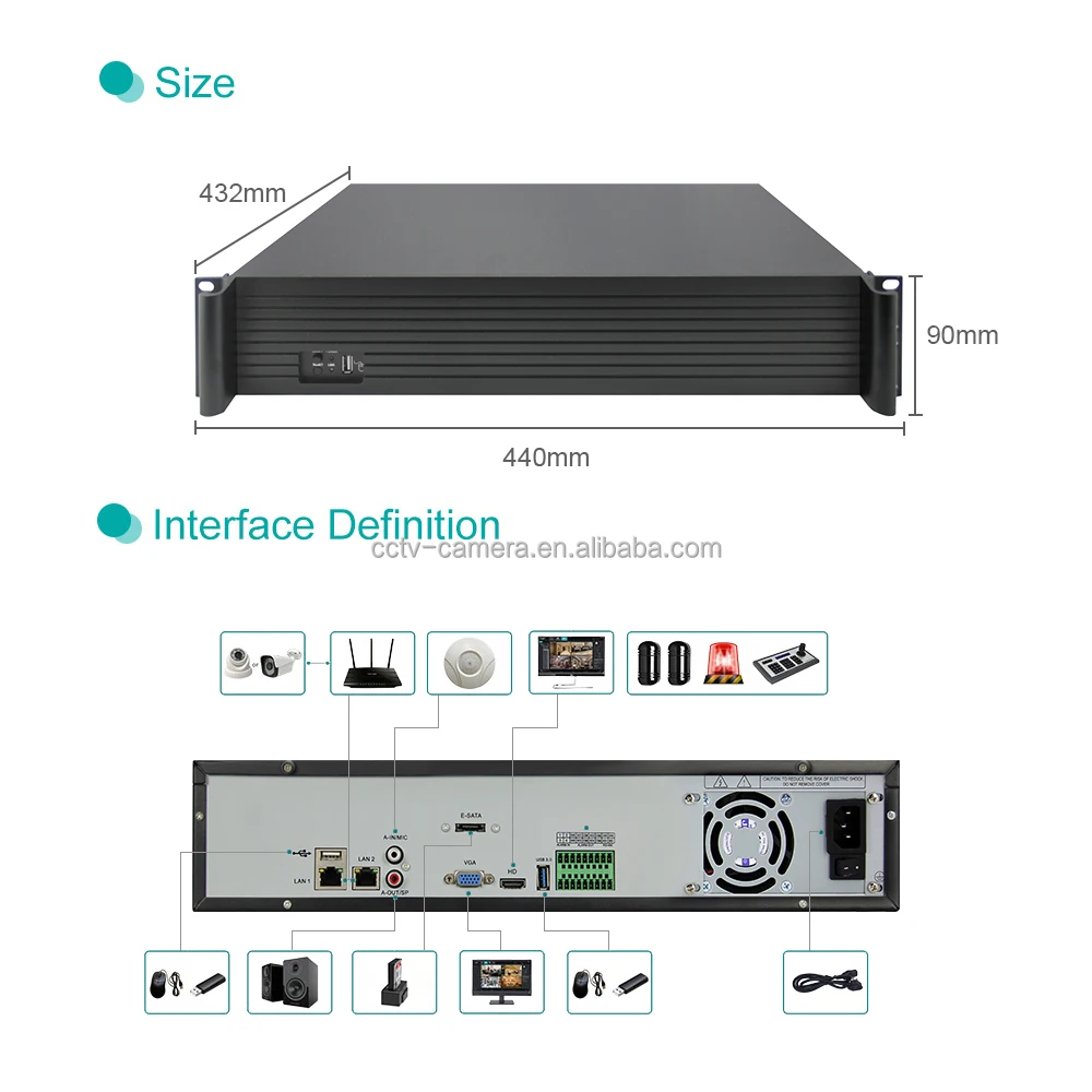Soporte en rack Linux Sistema integrado P2P H.265+ 8TB HDD 9 Ranura SATA 64CH Sistema CCTV AI 4K 8MP IP 64 canales Alarma Raid NVR