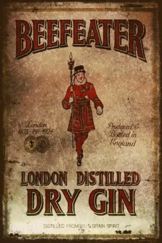 Beefeater Dry Gin Advert Aged Look Vintage Retro Style Metal Sign