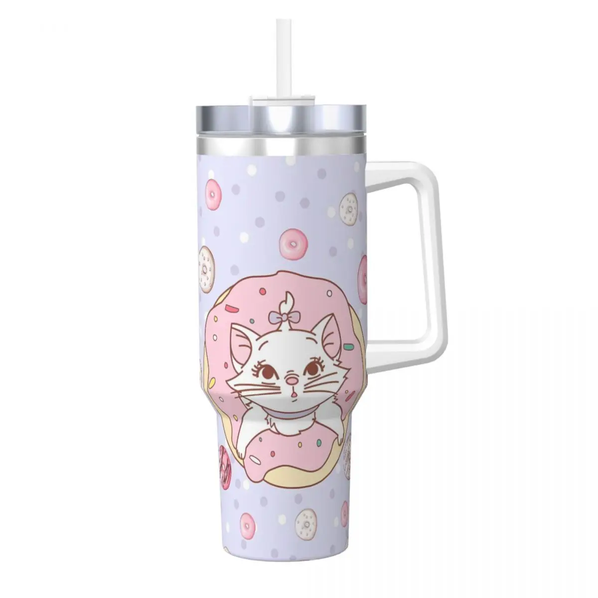 Marie Cat Stainless Steel Tumbler MINISO Travel Coffee Mug With Straws and Lid Large Mugs Cup Cold and Hot Water Bottle