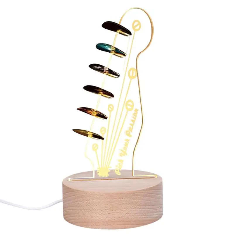 Guitar Pick Display Light Up Lighted Acrylic Electric Guitar Headstock Pick Storage Rack Bass Pick Display Holder With Wooden