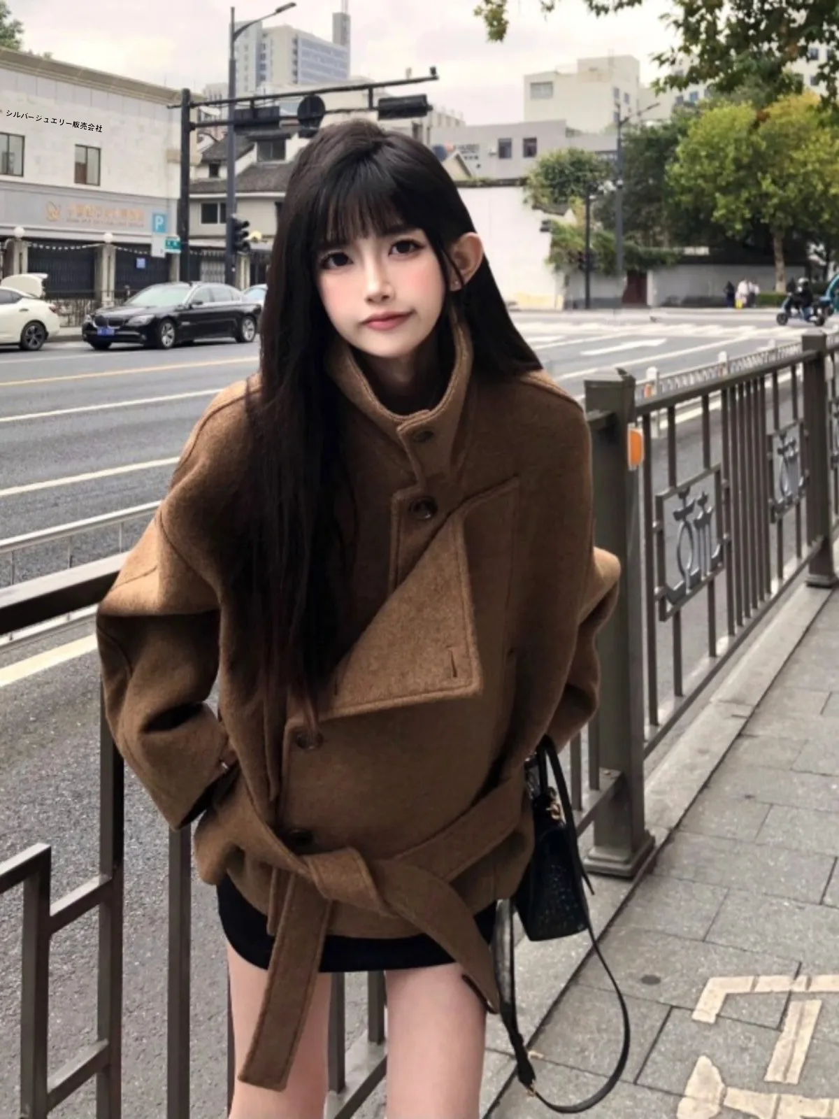 Stylish Short Woolen Coat Women's Fashionable Stand Collar Jacket Beautiful Outerwear Korean Style Loose Fit Button Detail