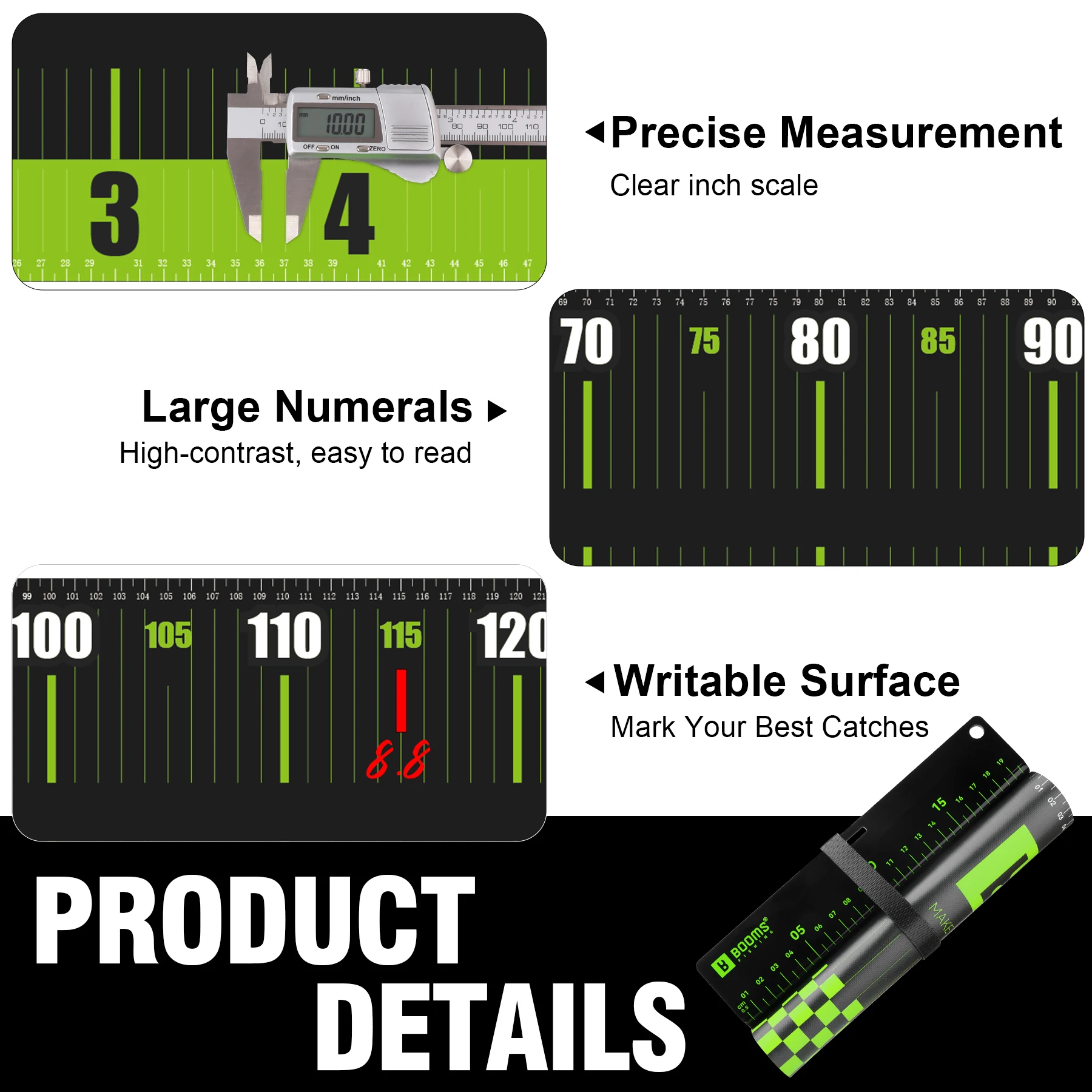 Booms Fishing 150cm Waterproof PVC Measuring Fish Ruler with Board Fishing Ruler Precise Measurement Fishing Gear Tools