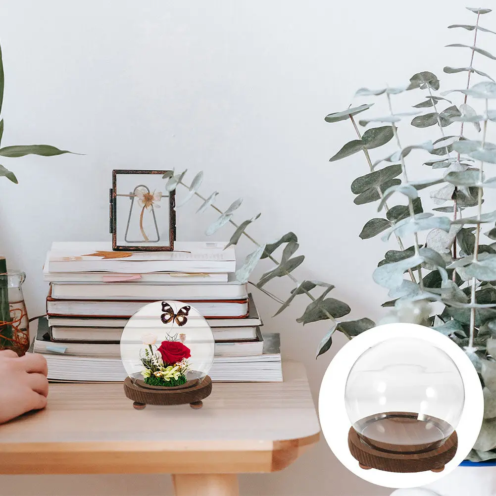 

Прозрачный стеклянный колпак-купол для цветов с деревянной подставкой для консервированных роз и растений