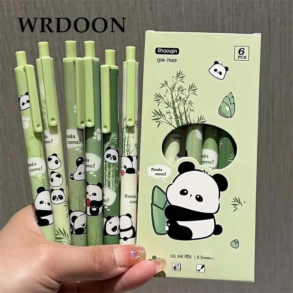 6pcs Retractable Panda Design Super Fine Tip Neutral Push Pen Set  Heart-Shaped Signature Pen with Black Ink