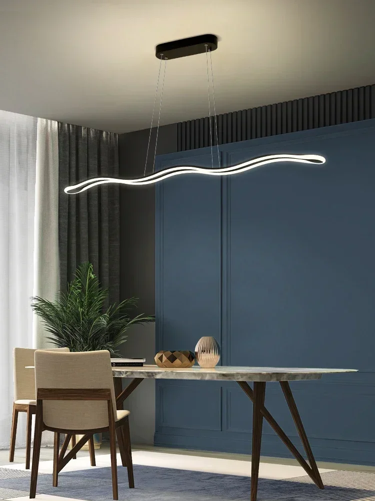 LED Wave Chandelier Dinning Table Modern Bar Hanging Lamp Nordic Wave Simple Long Strip Office Indoor Home Decor Pendant Light