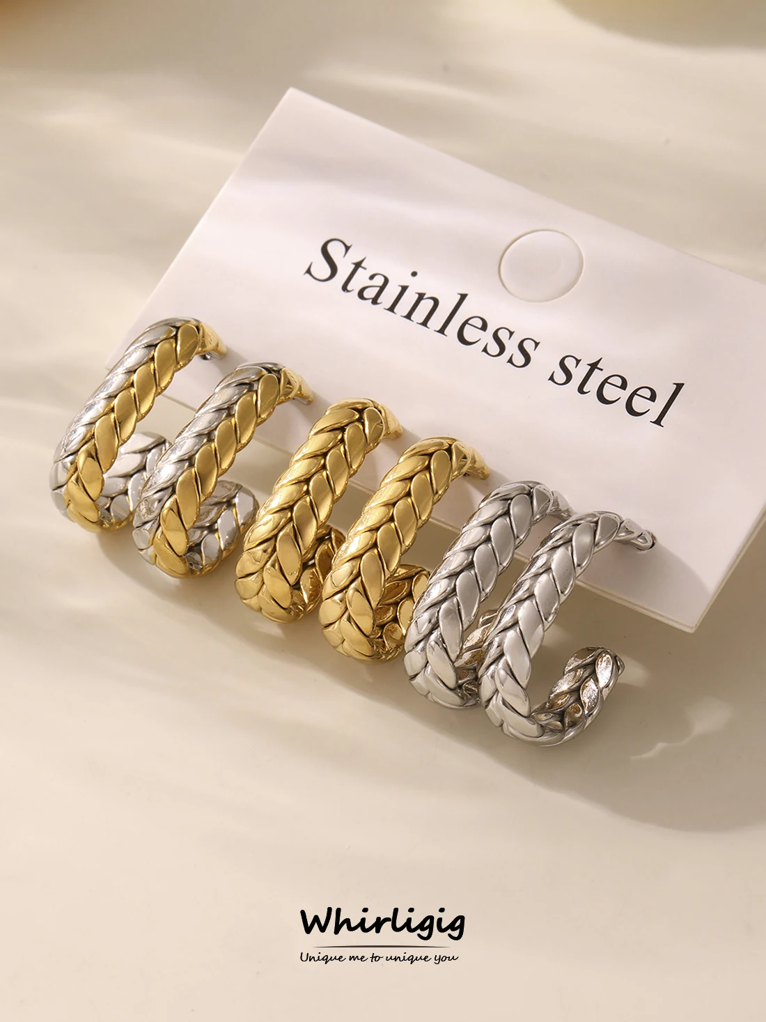 two-tone Knited Style Gold Plated Earrings For Women Leaf Pendant Stainless Steel Ear Stud Waterproof Jewelry