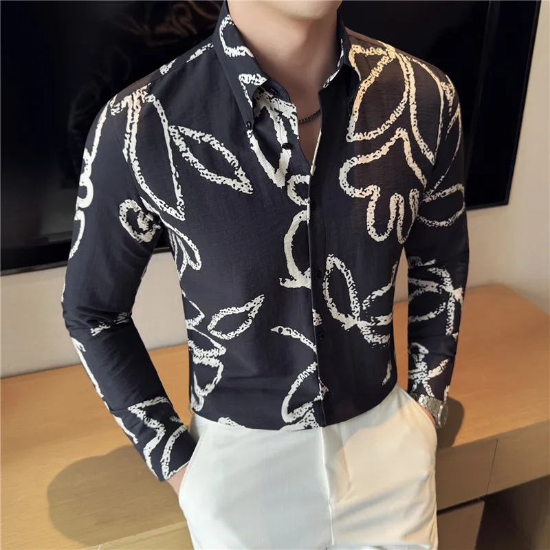 

Lyocell Breathable Long Sleeved Shirt for Men Fashion Printed Linen Casual Business Shirt Elegant and Relaxed Men's Clothing
