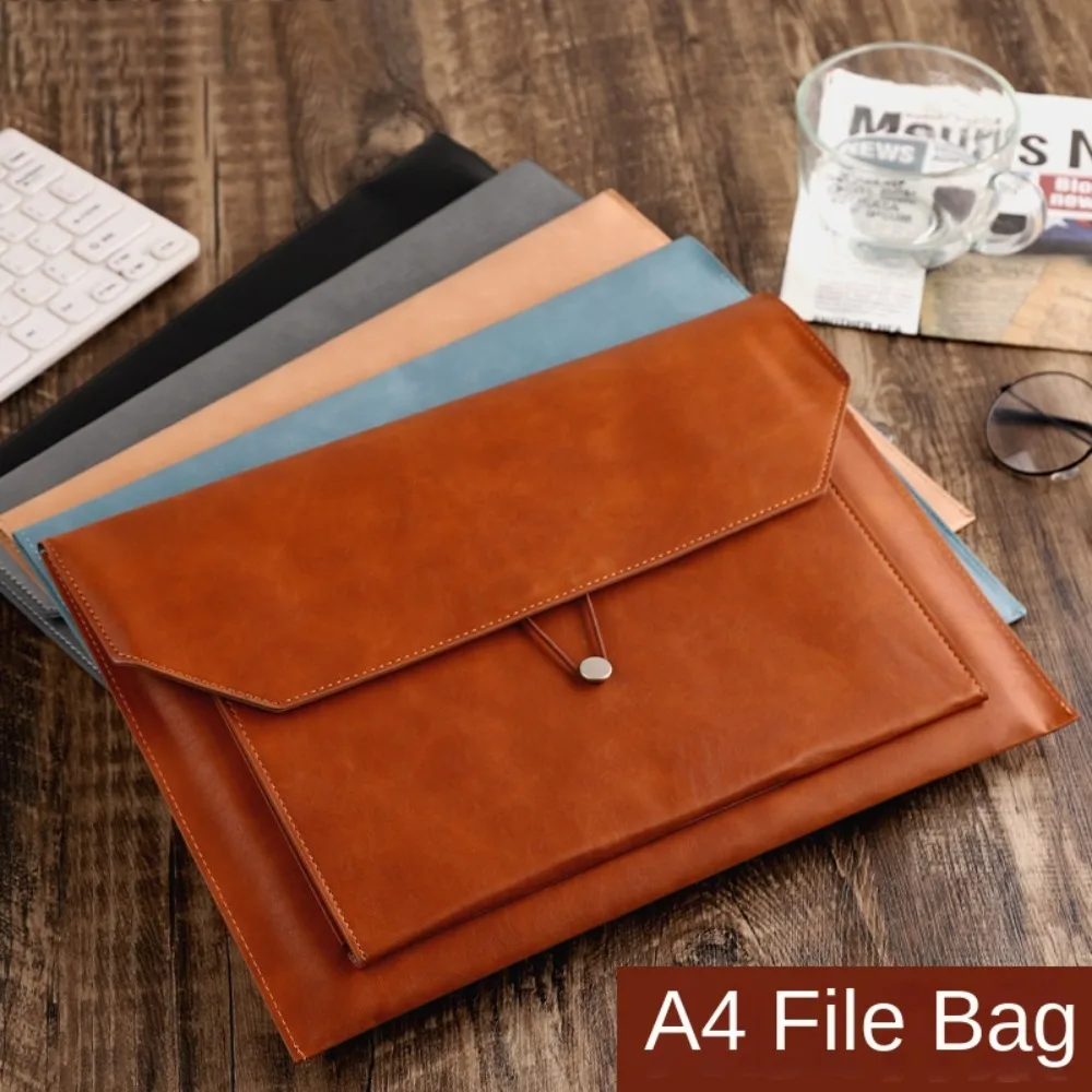 

Fashion Leather Business Document Bag Large Capacity A4 Storage Briefcase Thickened Portable File Bag Office