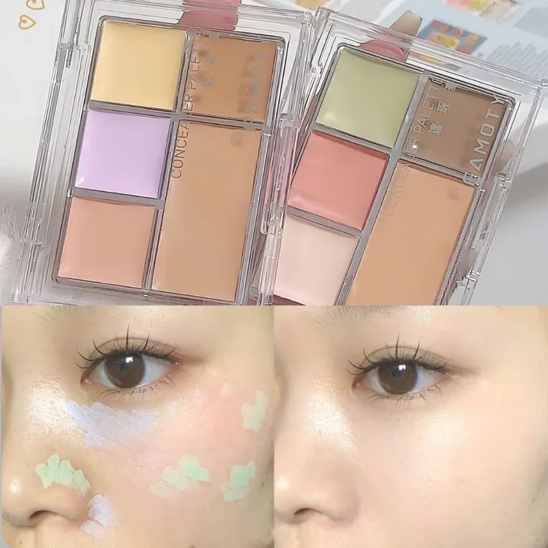 Paleta correctora de colores FAMOTY resistente al agua de 5 colores, duradera, hidratante, poros invisibles naturales, incluso el color de la piel, cosméticos básicos
