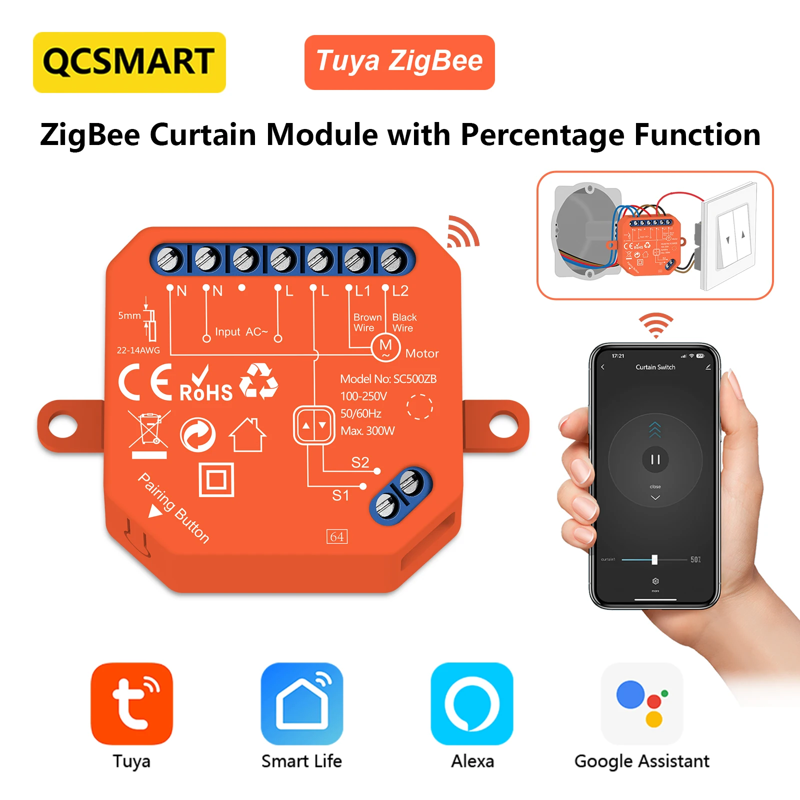 ZigBee rolluikgordijnen Schakelaarrelaismodule Tuya Smart Life Percentage Progress Timerbediening Google Assistent Alexa