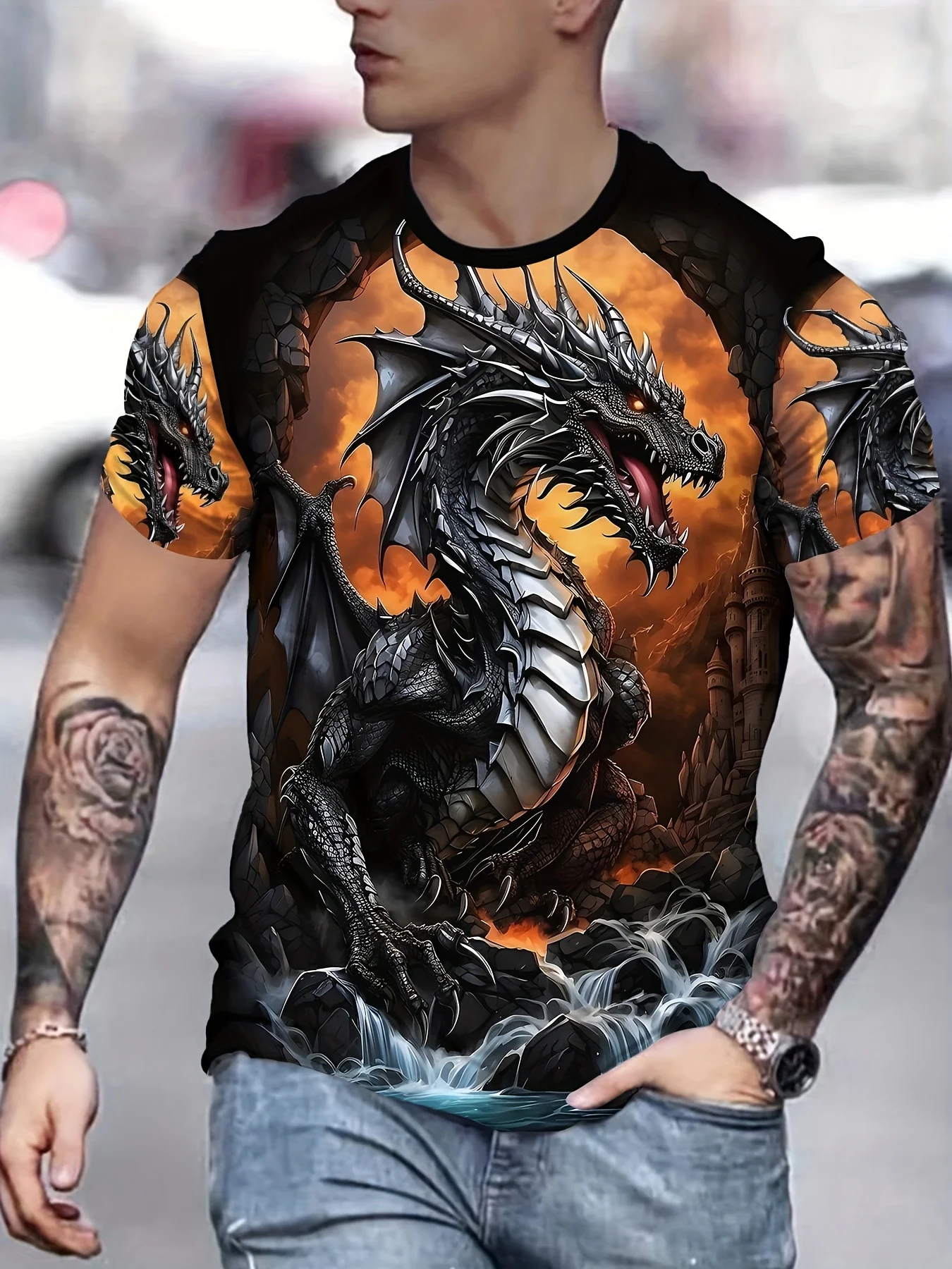 

Funny 3D Animal Print Men's T-Shirts Fashion Dragon Pattern Short Sleeve Tops Summer Casual O-neck Tees Hip Hop Street Clothing