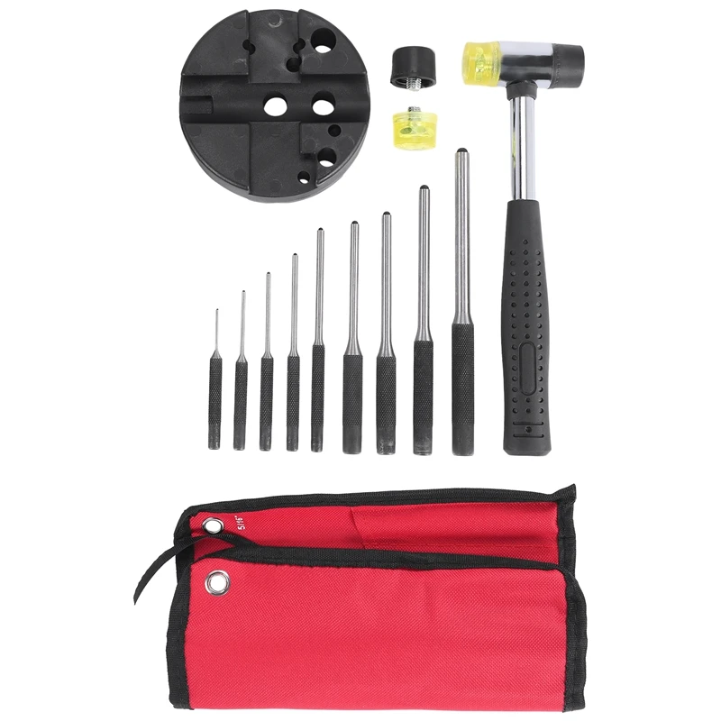 

Roll Pin Punch Set With Storage Pouch,Smithing Punch Removing Repair Tools,With Bench Block Pin Punches And Hammer