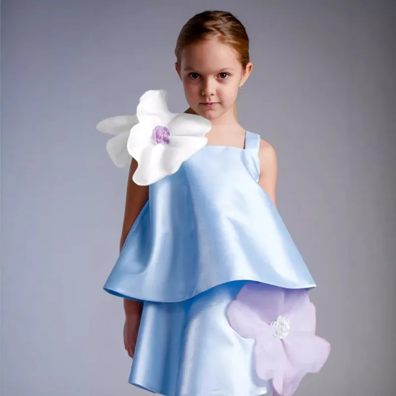 

Новое весенне-летнее милое и стильное платье-майка для девочек, пышное платье принцессы с объемными цветами для маленьких девочек A4974