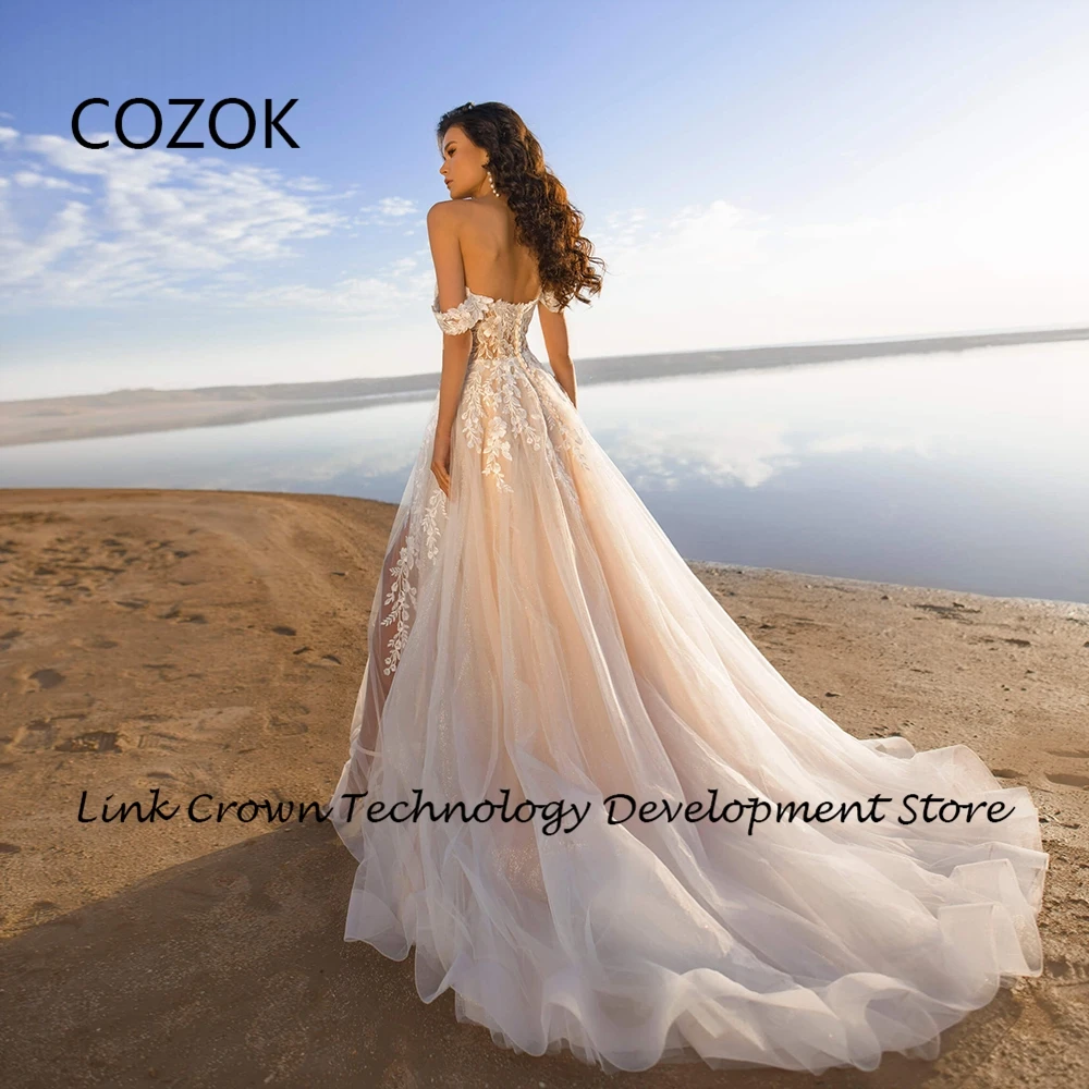 Cozok Off Shoulder Strapless Ivoor Trouwjurken Voor Prinses 2024 Zomer Nieuwe Zachte Tule Bruidsjurken Met Kanten Vestidos De