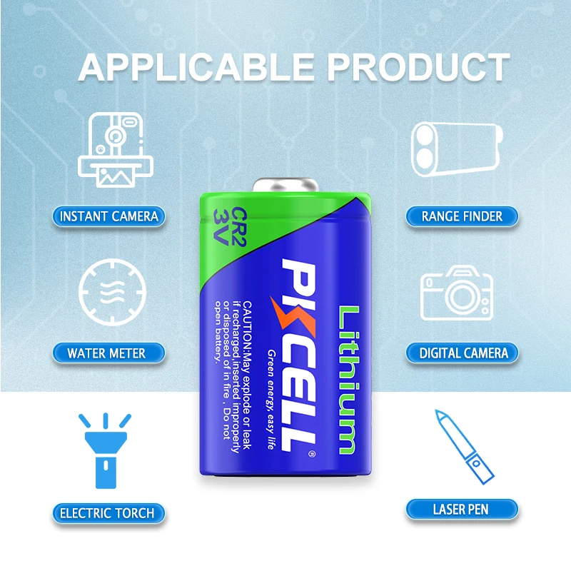 PKCELL 14PCS CR2 3 Volt High Power Lithium Battery DL CR2,ECR2,1CR2,5046LC 850mAh 3V Lithium Primary Button Top Photo Battery