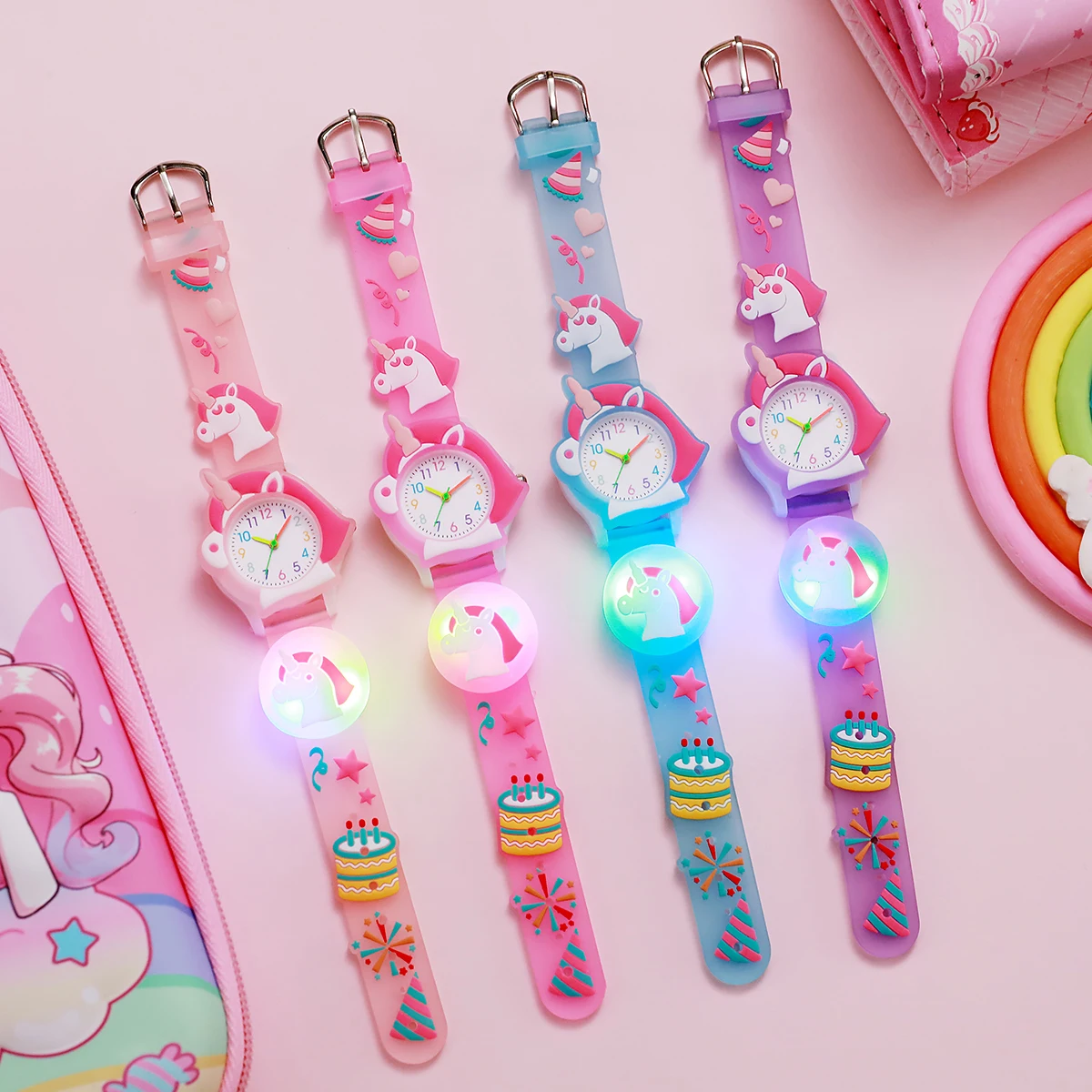 

Cute cartoon unicorn cool lighting quartz watch, suitable for Christmas Halloween gift