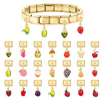 Gold Color Strawberry Mushroom Orange Peach Mango Corn Fruits Pendant Italian Charm Links Fit 9mm Bracelet DIY Making Gifts
