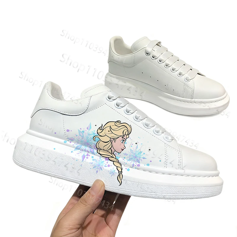 

Elsa Princess Theme Campus Lightweight Leisure White Shoes Woman Four Season Unisex Thick Sole Durable Parity Sneakers
