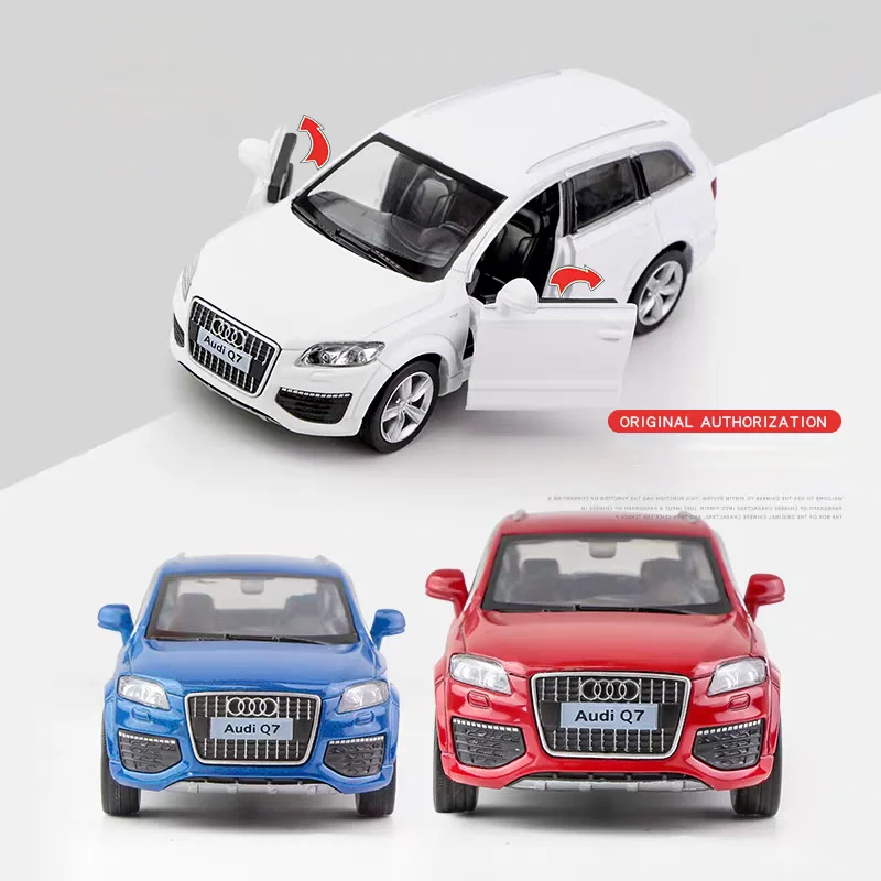 Simulazione pressofuso e veicolo giocattolo VW Audi Q7 V12 SUV grande tirare indietro e porte aperte RMZ città 1:36 modello di auto in lega regalo per i bambini