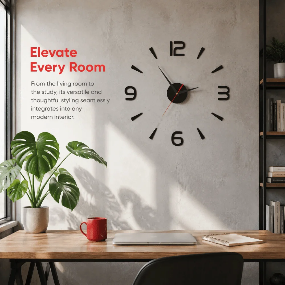 40cm Diameter DIY Wall Clock European Style Black Color Frameless Wall Clock Wall Mounting Acrylic Silent Wall Clock