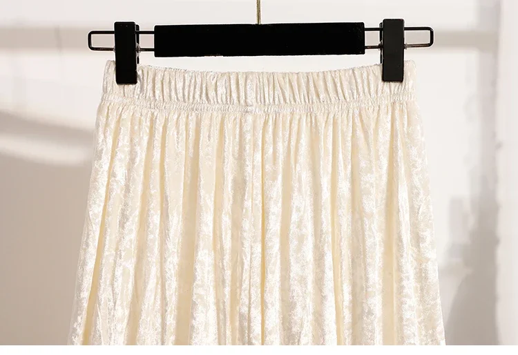 Burgunderroter Plissierter Samt-Midi-Rock für Damen, A-Linie, Herbst/Winter 2026, Vielseitig, Figurbetont, Mittellang, Lässig, Vielseitige Halbrocke – Detail 13