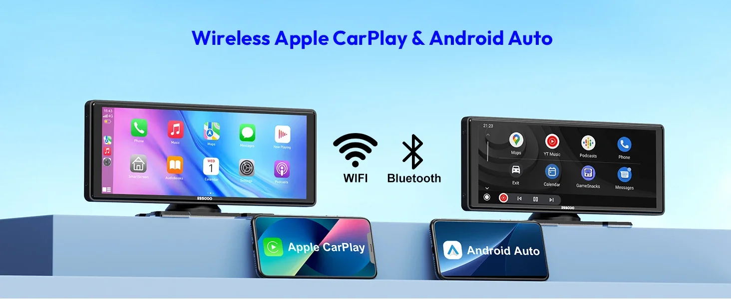 ESSGOO 10,26" Tragbare Universelle Drahtlose Carplay-Halterung für Wohnmobile, LKWs, Autoradios, Tourscreen, Android Auto, Bluetooth, FM, Lenkradsteuerung, Einfach zu installieren – Detail 2