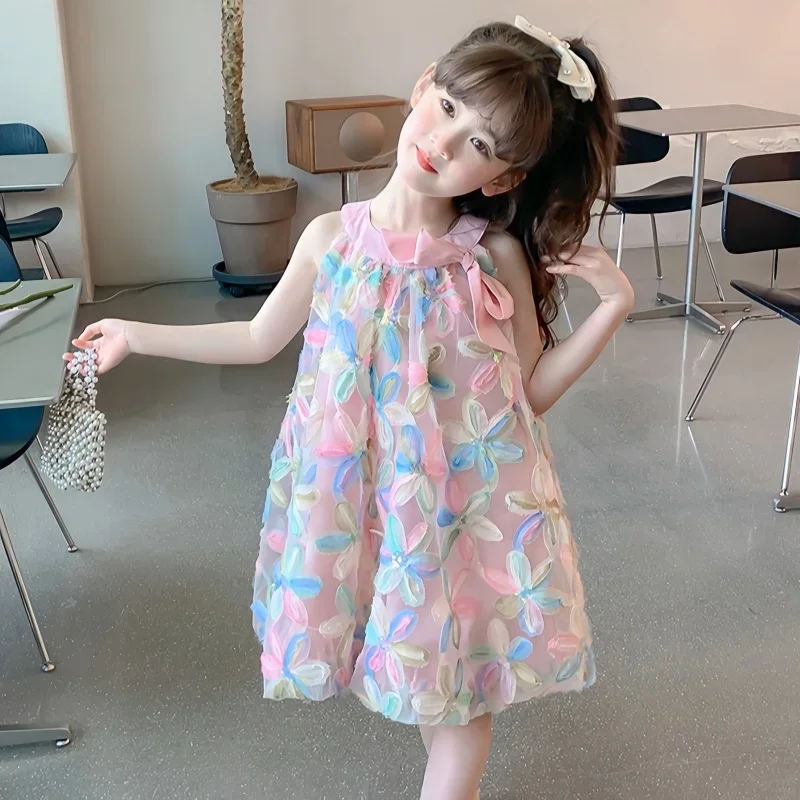 Korean Version Baby Girls Hanging Neck Dress Summer Dopamine Strange Flower Sweet Western Style Skirt