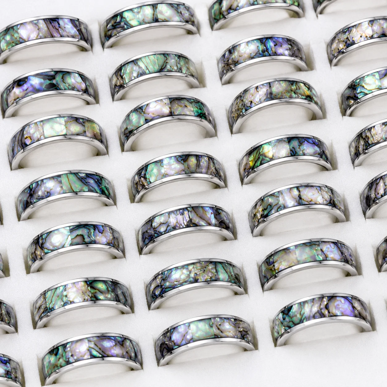 20 Stück Modische Natürliche Muschelringe aus Edelstahl, Nie Verblassend, für Damen und Herren, Schmuck in Großmengen LR4029 – Detail 2