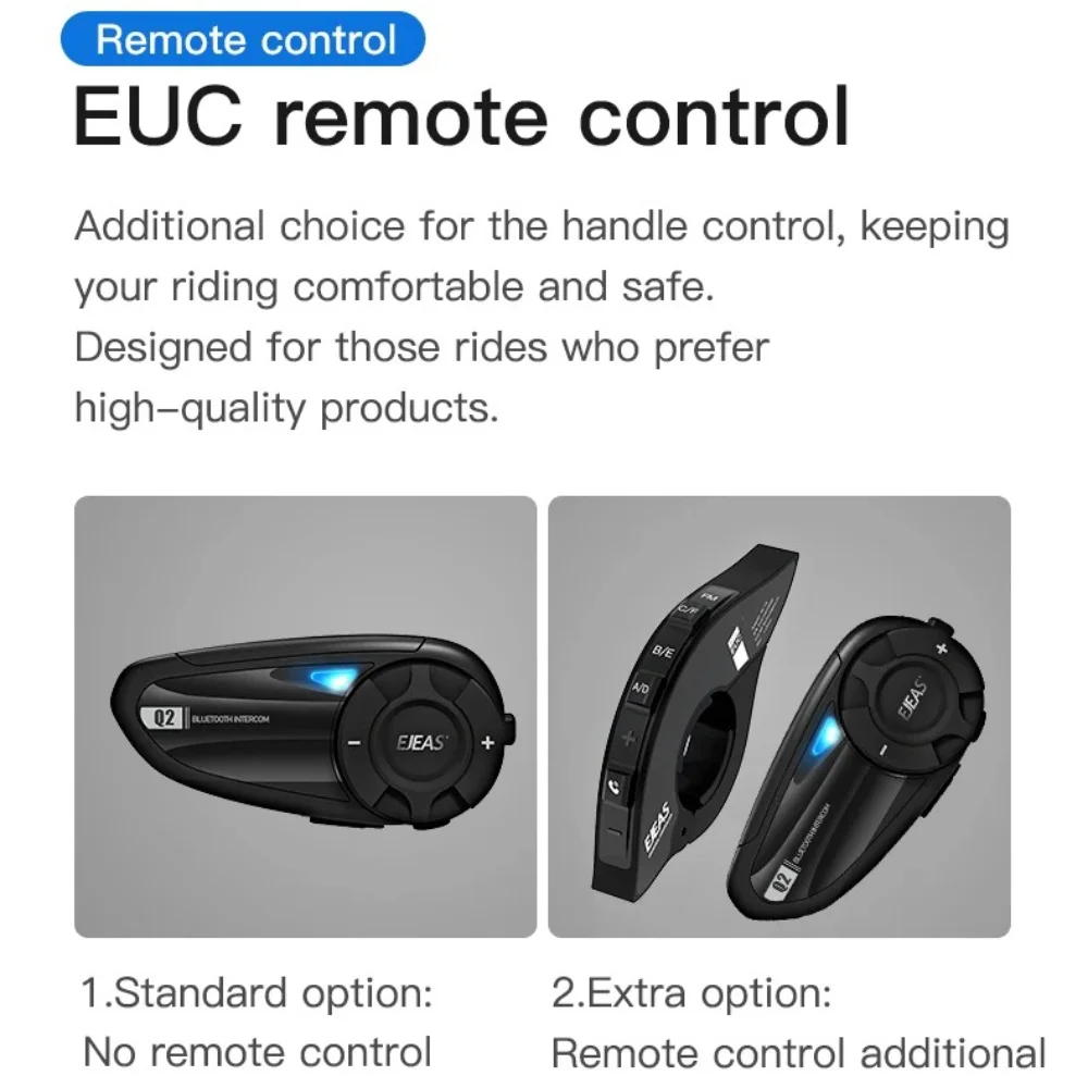 EJEAS Q7 Motorcycle Helmet Intercom Bluetooth Headset Waterproof 7 Riders Helmet Headset with FM Radio + Handlebar EUC Optional