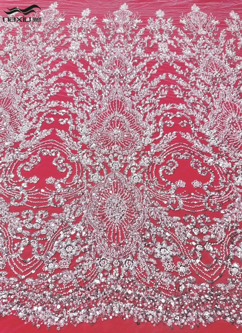 

Madison Elegant High-end African Nigerian Beaded Lace Fabric Luxury French Sequins Mesh 5 Yards for Women's Evening Dress Party