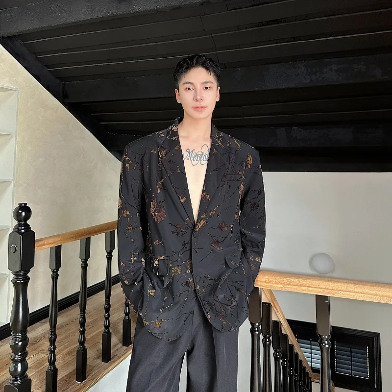 

Retro Chinese Sle Printed Velvet Men's Suit Jaet oulder Padded Loose Fit Casual Western Top Quali Crtsmanip