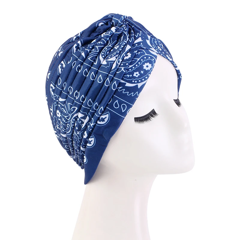 Neue Frauen Drucken Blume Knoten Krebs Rüschen Chemo Hut Beanie schal Turban Kopf Wrap Gestrickte Kappe Haarausfall Zubehör – Detail 28