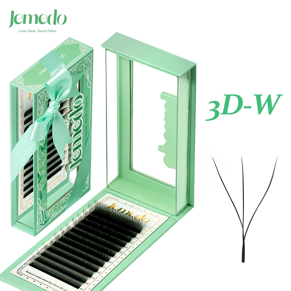 JEMEDO 3D W-Shape Eyelash Extension C/D/M Curl Lashes Extension 0.07mm Natural Premade Volume Fans For Beauty Eyelashes Makeup