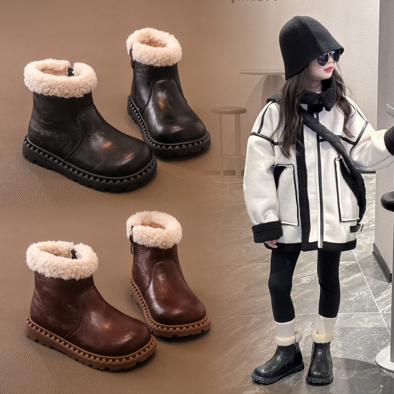 

Girls Princess Boots Suede Warm Korean Style Kids Short Boots with Side Zipper 2025 Winter New Children Leather Boots Soft Sole