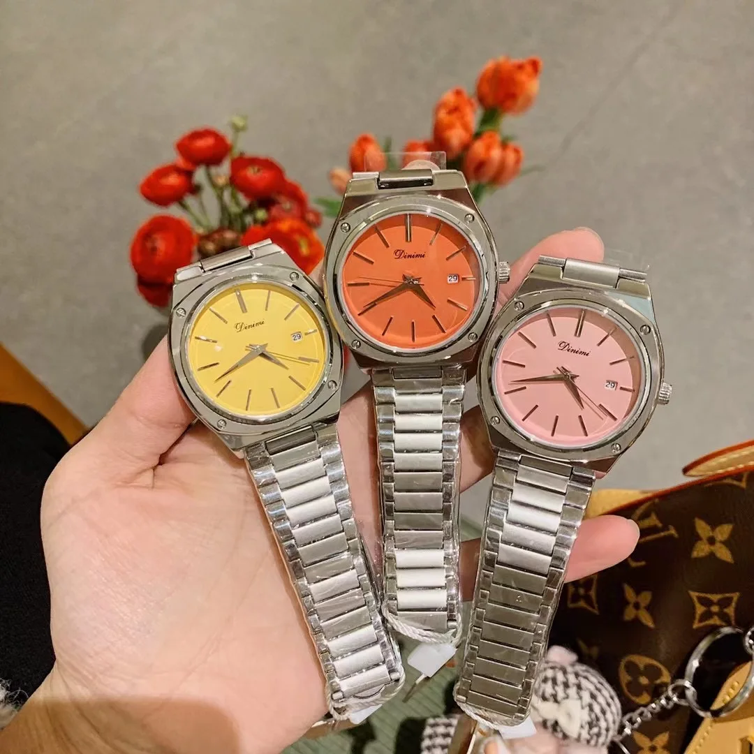 Sweet Candy Colors Women Cool Neutral Wrist watch Unisex Quartz Calendar Watches Steel Bracelet Watch Fashion Clocks Relogios